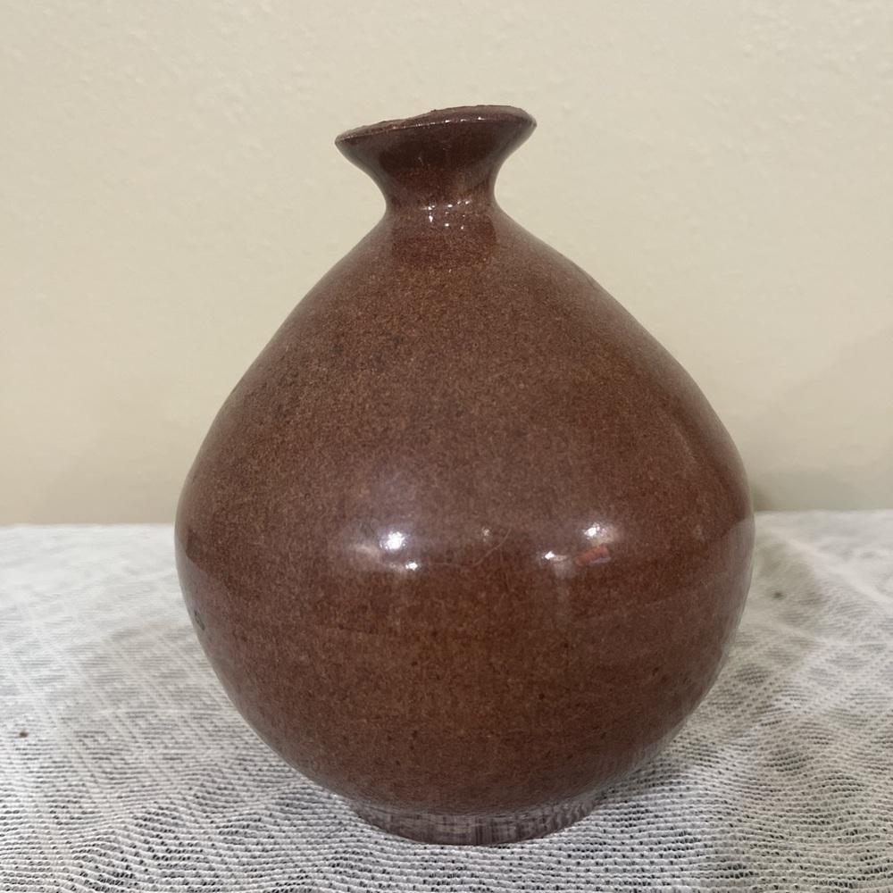 Vintage Signed Carmel Brown Bud Vase Glazed Pottery